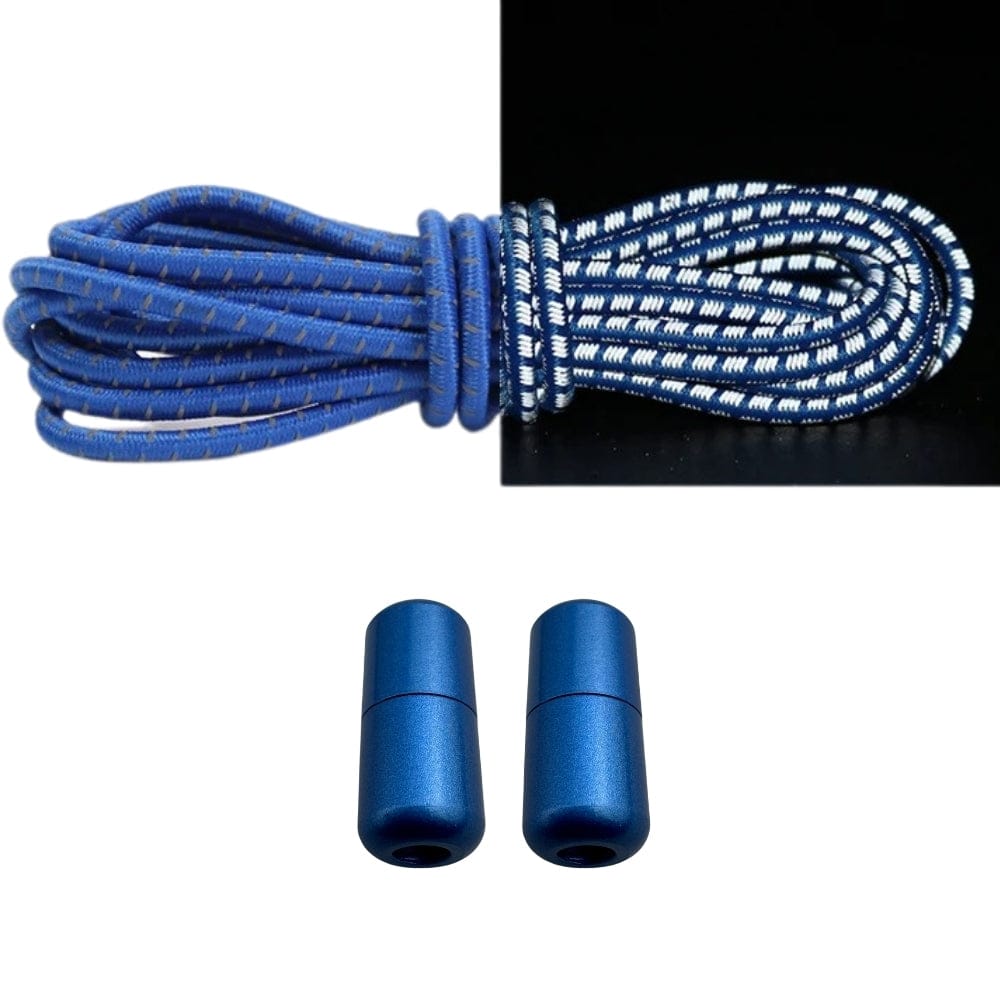 Productafbeelding van reflecterende ronde elastische veters van 3 mm met capsule sluiting in de kleur blauw