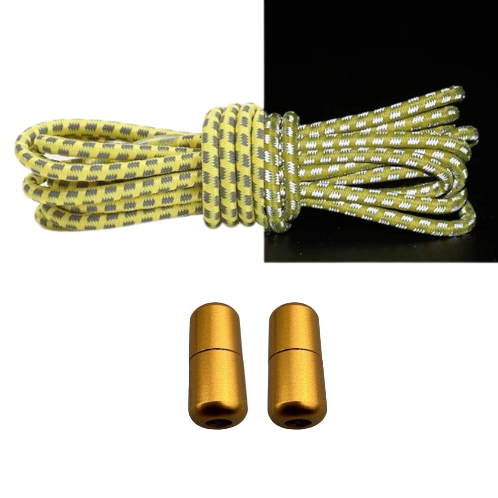 Productafbeelding van reflecterende ronde elastische veters van 3 mm met capsule sluiting in de kleur geel