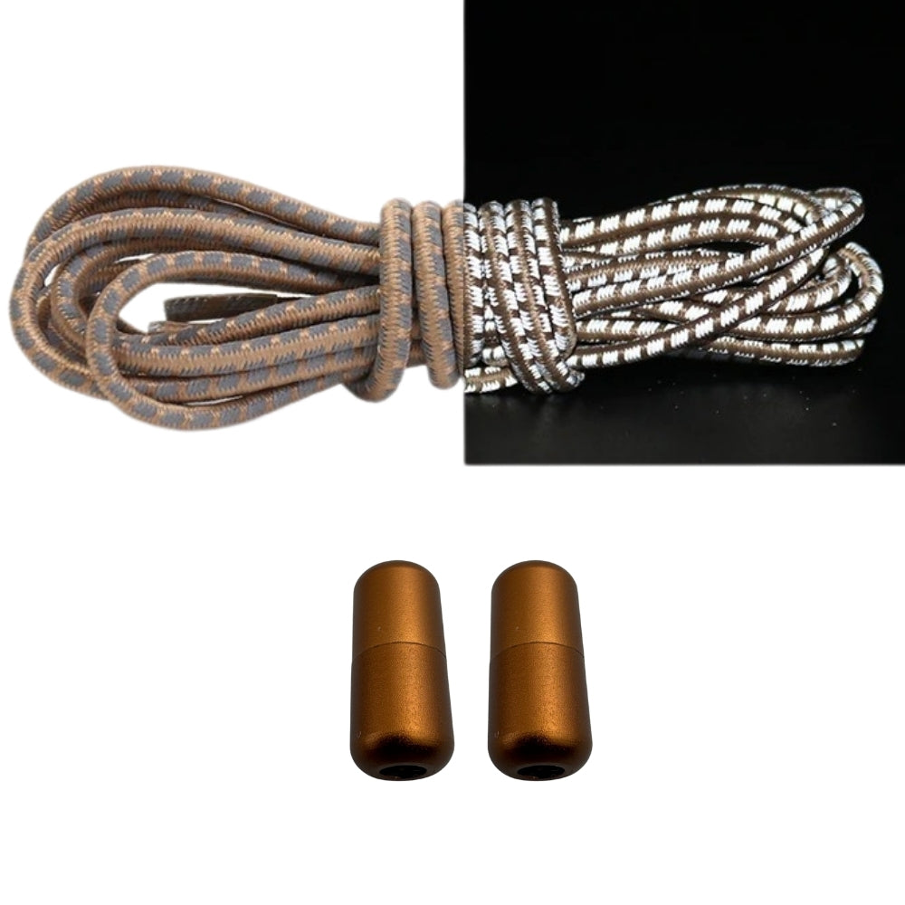 Productafbeelding van reflecterende ronde elastische veters van 3 mm met capsule sluiting in de kleur khaki