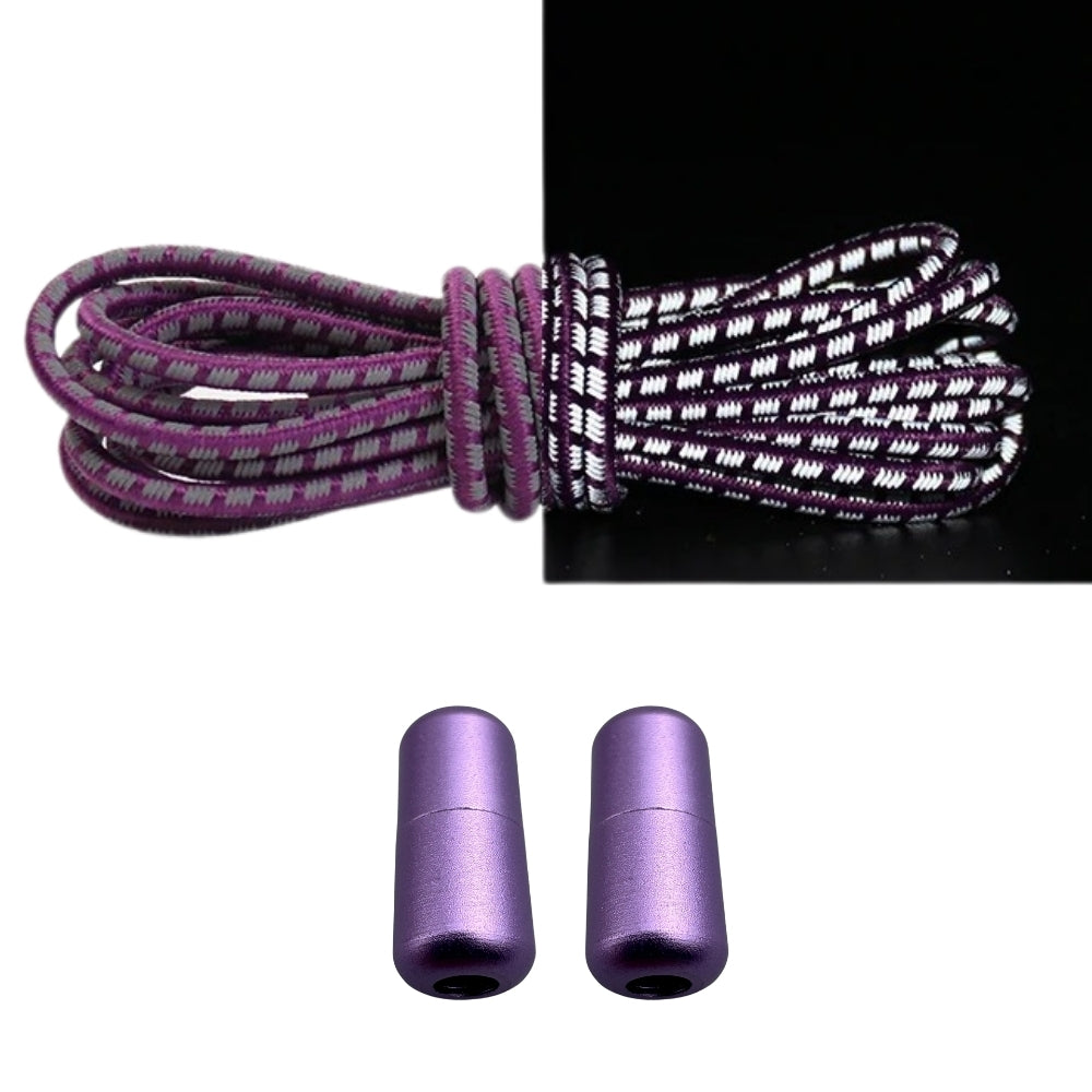 Productafbeelding van reflecterende ronde elastische veters van 3 mm met capsule sluiting in de kleur paars
