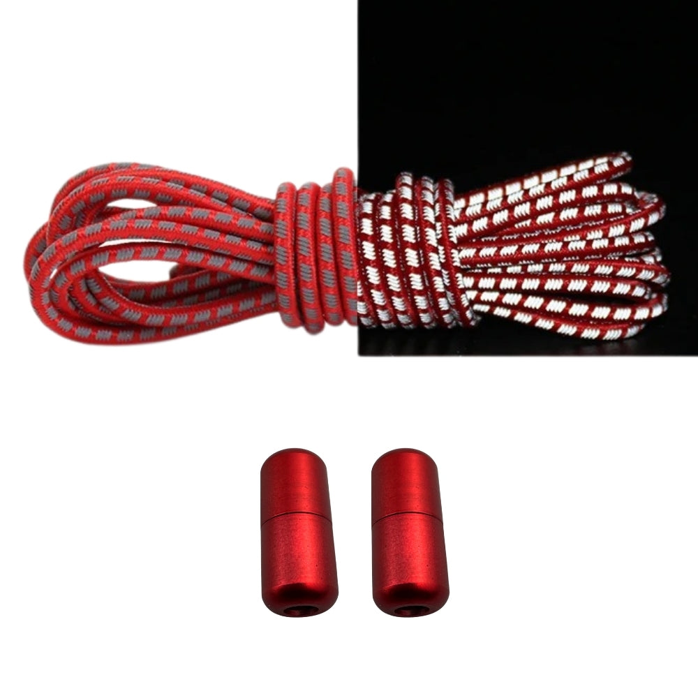 Productafbeelding van reflecterende ronde elastische veters van 3 mm met capsule sluiting in de kleur rood