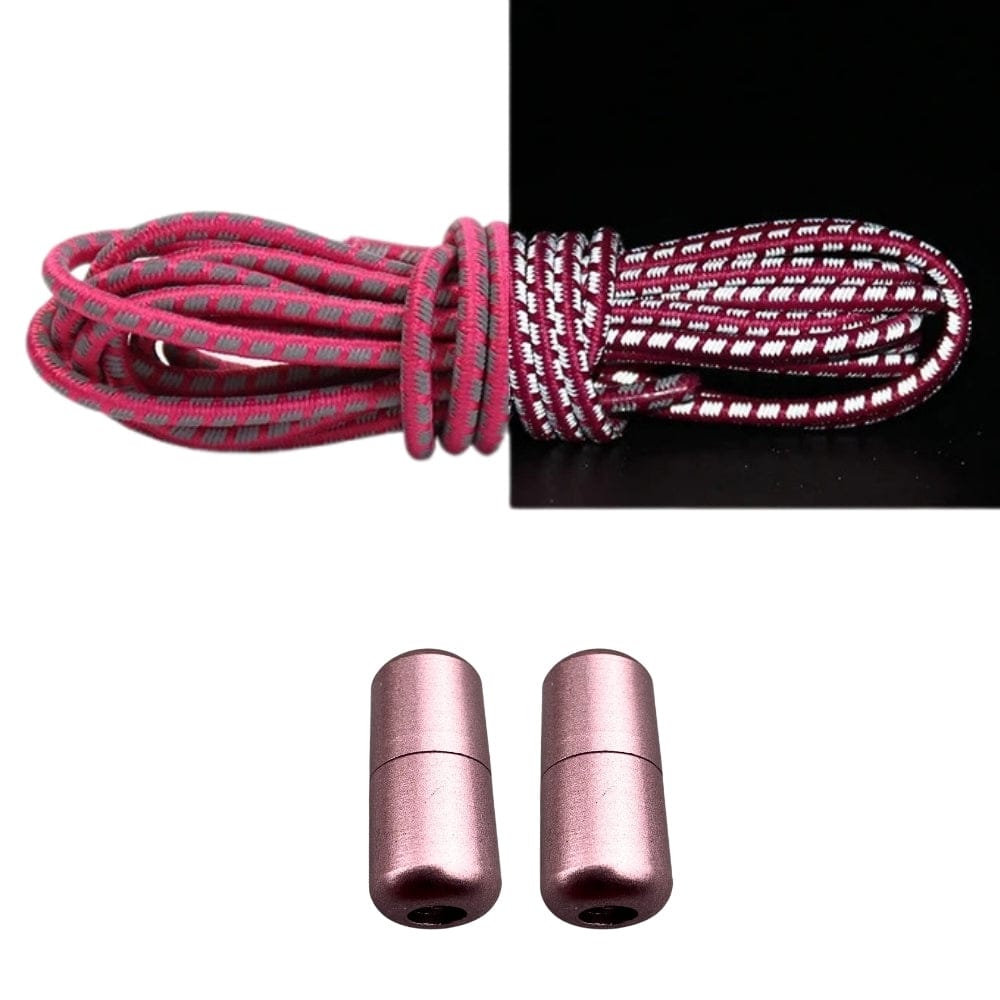 Productafbeelding van reflecterende ronde elastische veters van 3 mm met capsule sluiting in de kleur rozenrood