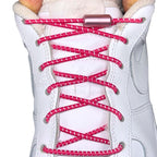 Elastische veters zonder strikken reflecterend 3mm capsule sluiting rozenrood met stretch uitgerekt