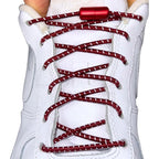 Elastische veters zonder strikken reflecterend 3mm capsule sluiting wijnrood met stretch uitgerekt