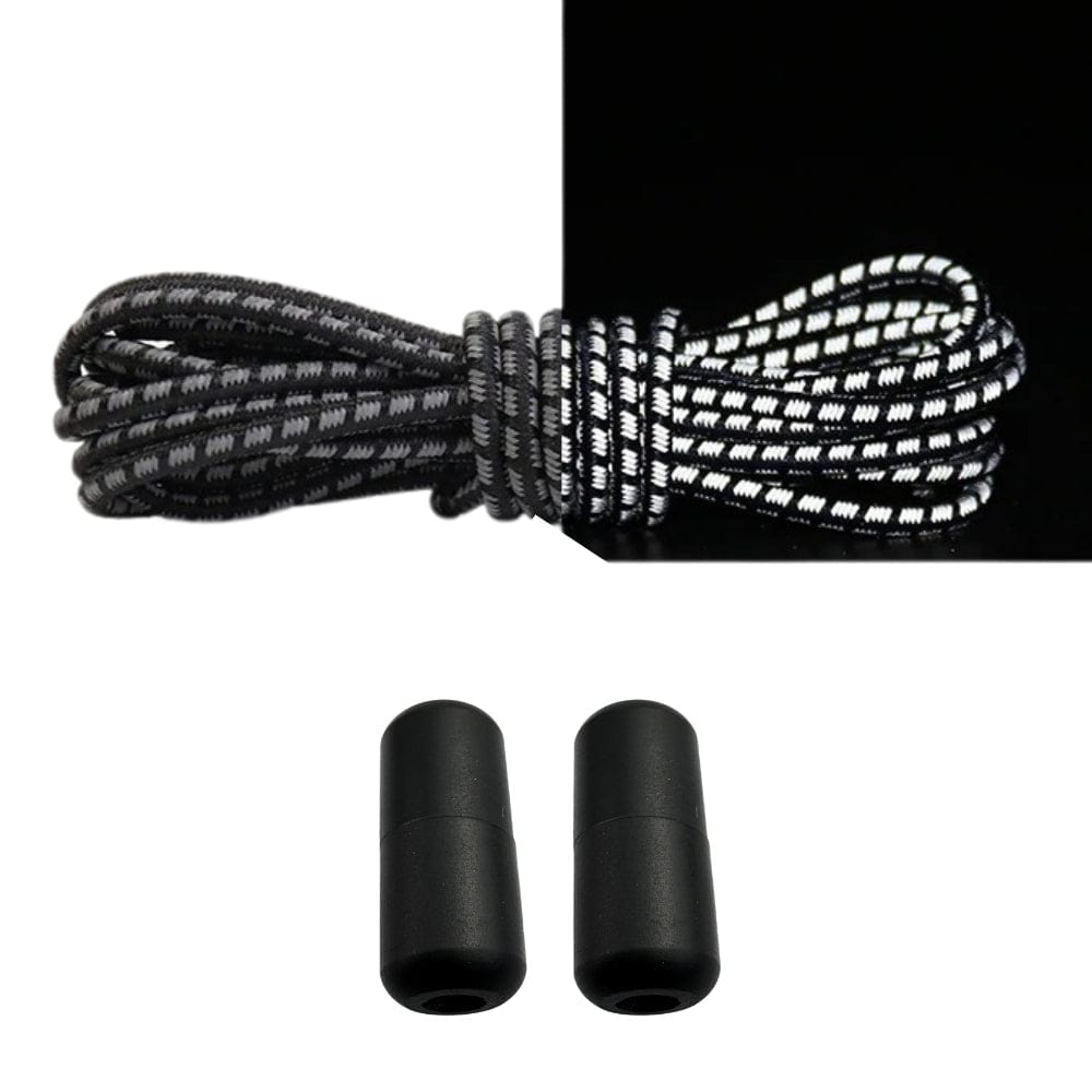 Productafbeelding van reflecterende ronde elastische veters van 3 mm met capsule sluiting in de kleur zwart