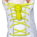 Elastische veters zonder strikken reflecterend 3mm lock sluiting citroengeel met stretch uitgerekt