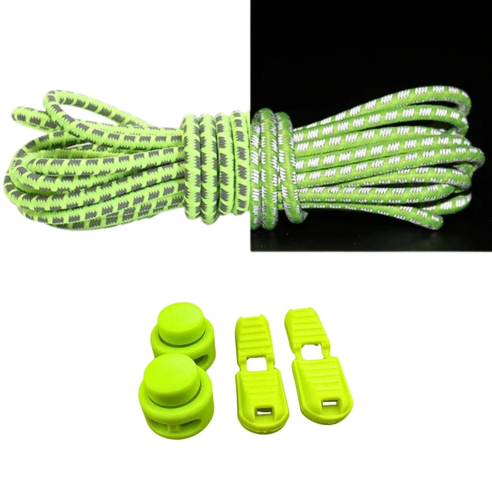 Productafbeelding van reflecterende ronde elastische veters van 3 mm met lock sluiting in de kleur fluorescerend groen