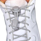 Elastische veters zonder strikken reflecterend 3mm lock sluiting grijs met stretch uitgerekt