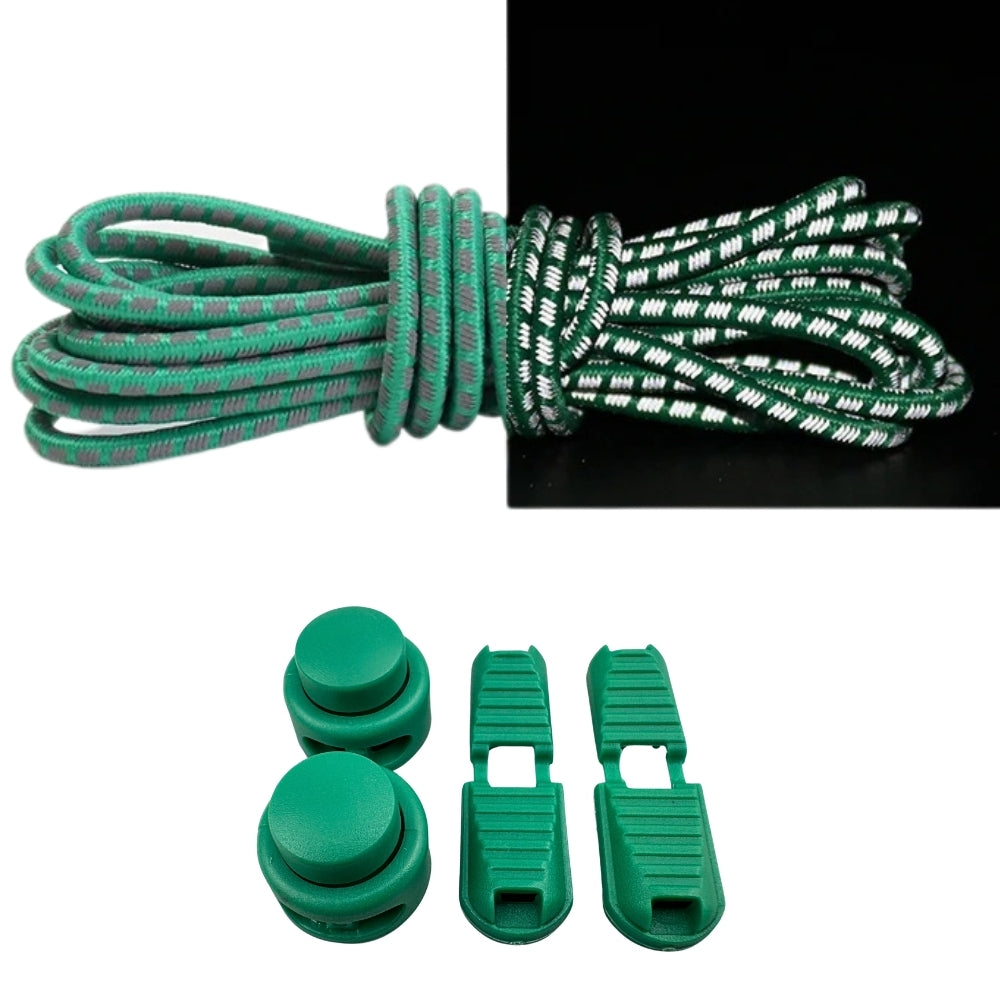 Productafbeelding van reflecterende ronde elastische veters van 3 mm met lock sluiting in de kleur groen