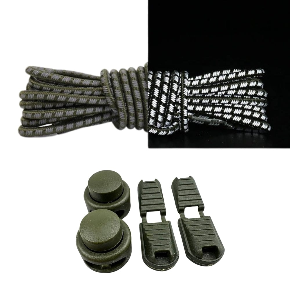 Productafbeelding van reflecterende ronde elastische veters van 3 mm met lock sluiting in de kleur mosgroen