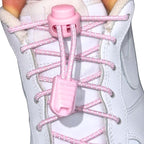 Elastische veters zonder strikken reflecterend 3mm lock sluiting roze met stretch uitgerekt