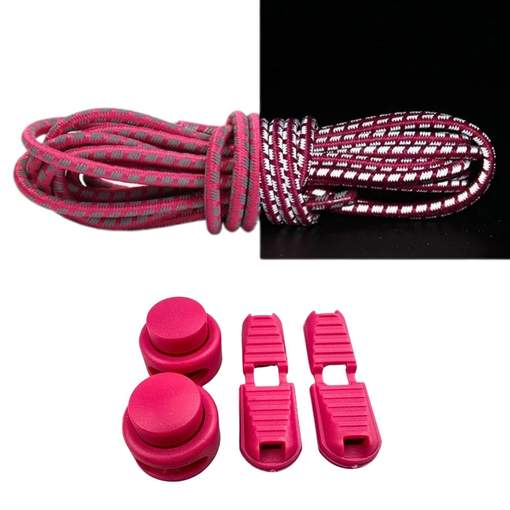 Productafbeelding van reflecterende ronde elastische veters van 3 mm met lock sluiting in de kleur rozenrood
