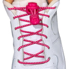 Elastische veters zonder strikken reflecterend 3mm lock sluiting rozenrood met stretch uitgerekt