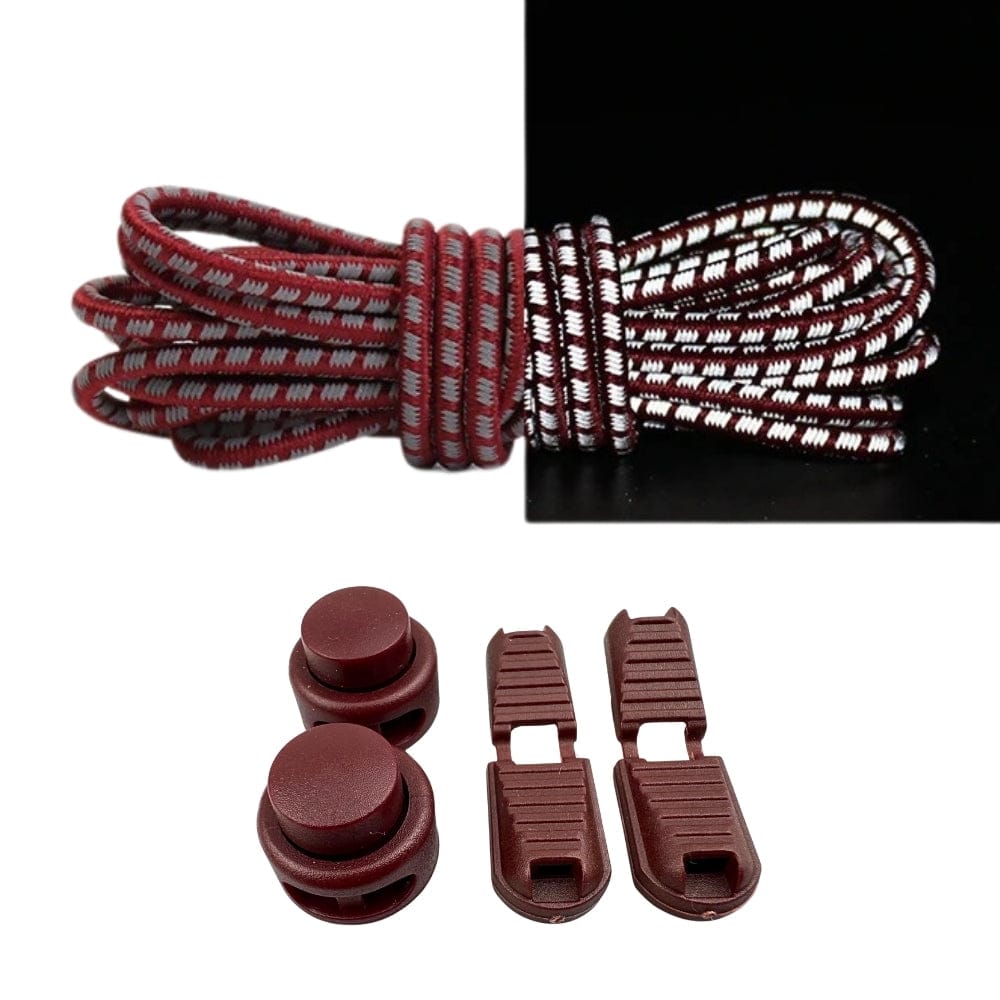 Productafbeelding van reflecterende ronde elastische veters van 3 mm met lock sluiting in de kleur wijnrood