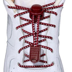 Elastische veters zonder strikken reflecterend 3mm lock sluiting wijnrood met stretch uitgerekt