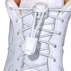 Elastische veters zonder strikken reflecterend 3mm lock sluiting wit met stretch uitgerekt