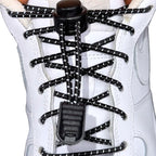 Elastische veters zonder strikken reflecterend 3mm lock sluiting zwart met stretch uitgerekt