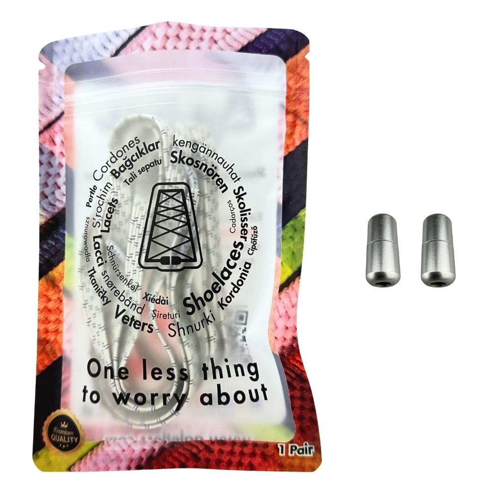 Elastische veters zonder strikken reflecterend 7mm capsule sluiting beige in luxe verpakking