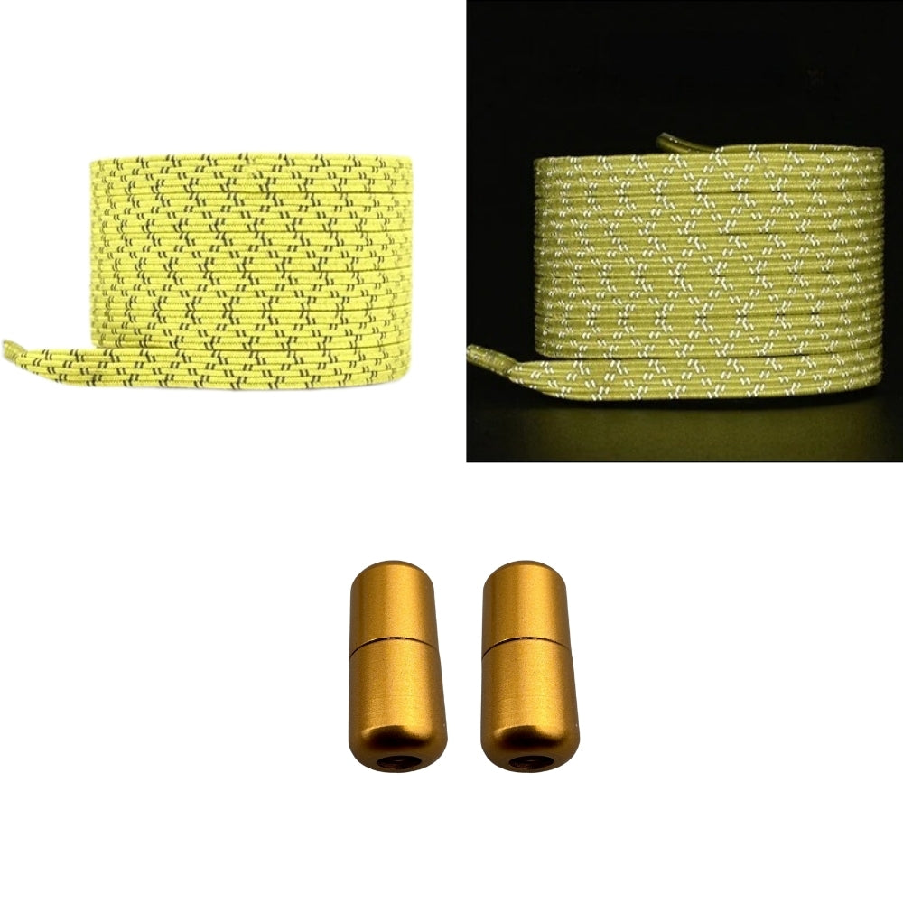 Productafbeelding van platte reflecterende elastische veters van 7 mm met capsule sluiting in de kleur geel