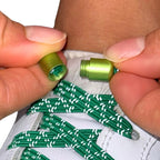 Elastische veters zonder strikken reflecterend 7mm capsule sluiting zalmroze in luxe verpakking