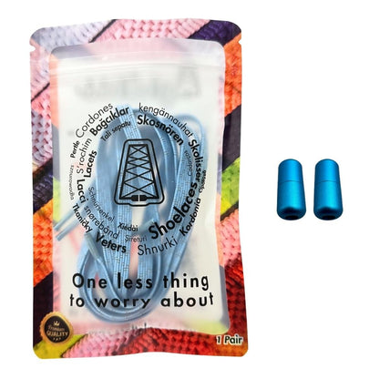 Elastische veters zonder strikken reflecterend 7mm capsule sluiting hemelsblauw in luxe verpakking