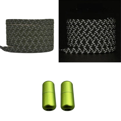 Productafbeelding van platte reflecterende elastische veters van 7 mm met capsule sluiting in de kleur mosgroen