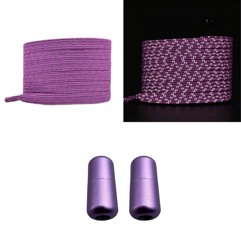 Productafbeelding van platte reflecterende elastische veters van 7 mm met capsule sluiting in de kleur paars