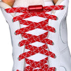 Elastische veters zonder strikken reflecterend 7mm capsule sluiting rood met stretch uitgerekt