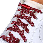 Elastische veters zonder strikken reflecterend 7mm capsule sluiting wijnrood detailfoto van hoe de sluiting werkt