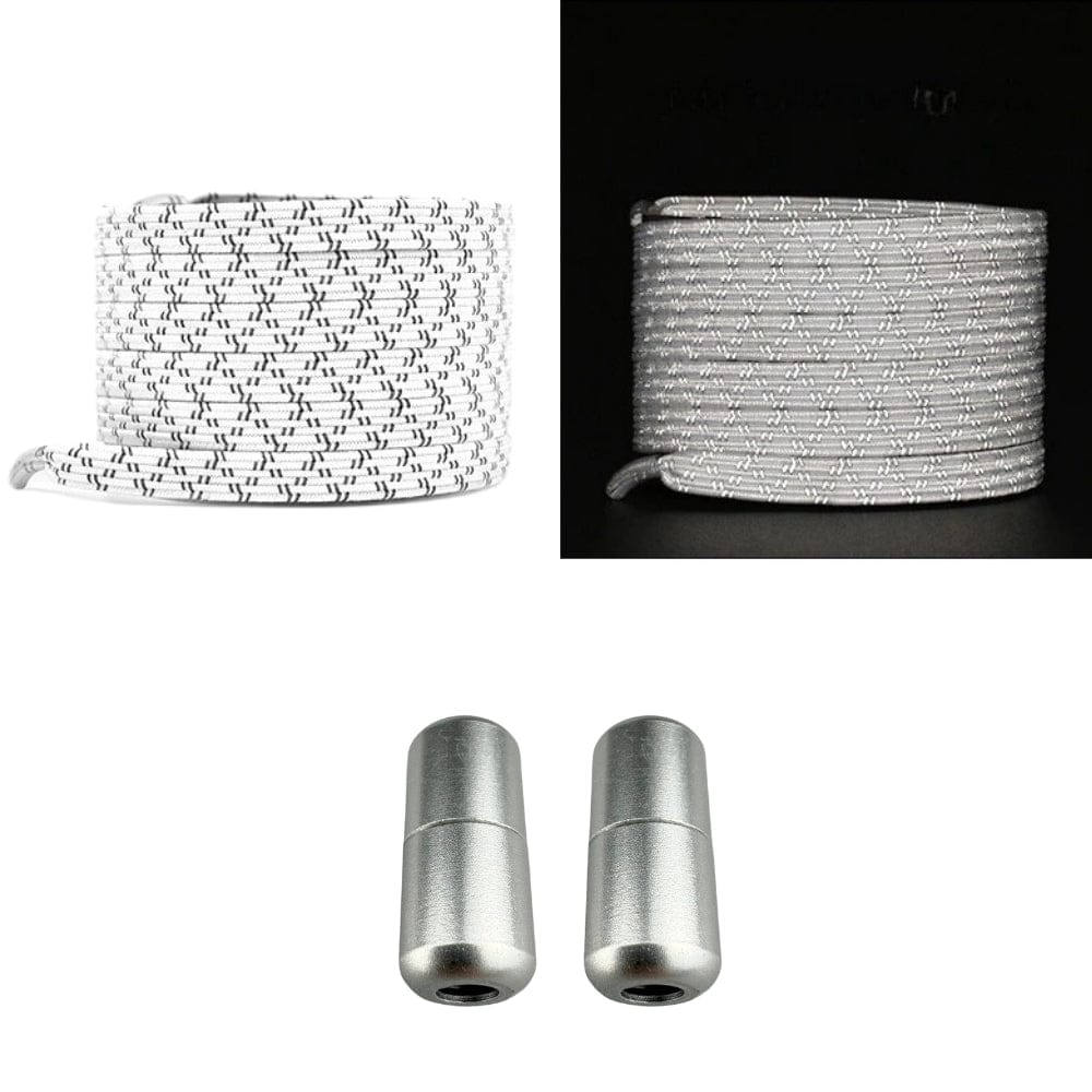 Productafbeelding van platte reflecterende elastische veters van 7 mm met capsule sluiting in de kleur wit