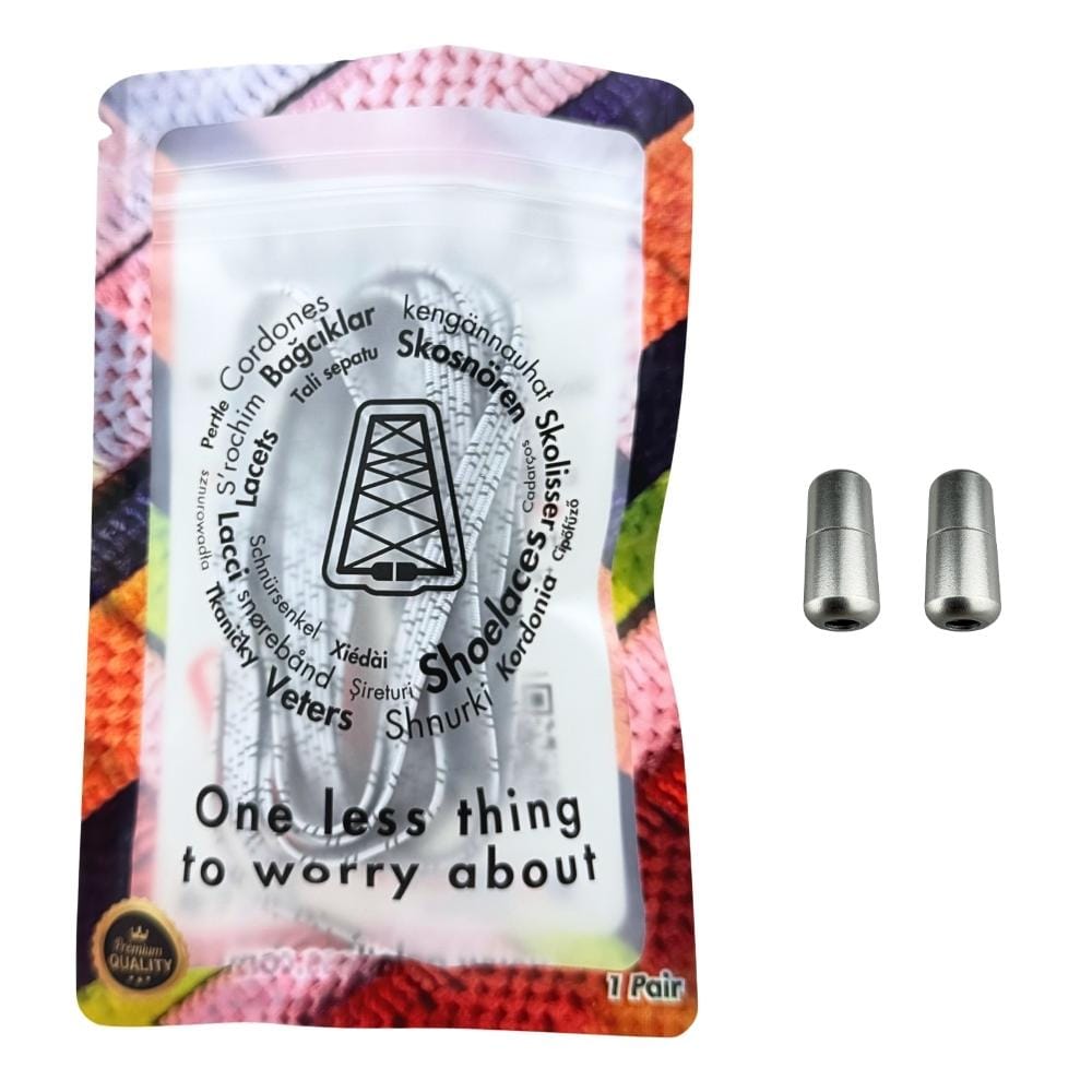 Elastische veters zonder strikken reflecterend 7mm capsule sluiting wit in luxe verpakking