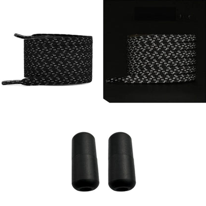 Productafbeelding van platte reflecterende elastische veters van 7 mm met capsule sluiting in de kleur zwart