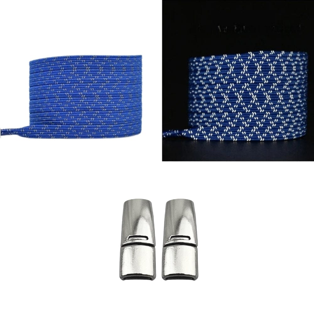 Productafbeelding van platte reflecterende elastische veters van 7 mm met magneetsluiting in de kleur blauw