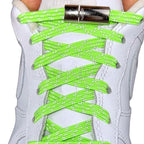 Elastische veters zonder strikken reflecterend 7mm magnetische sluiting fluorescerend groen met stretch uitgerekt