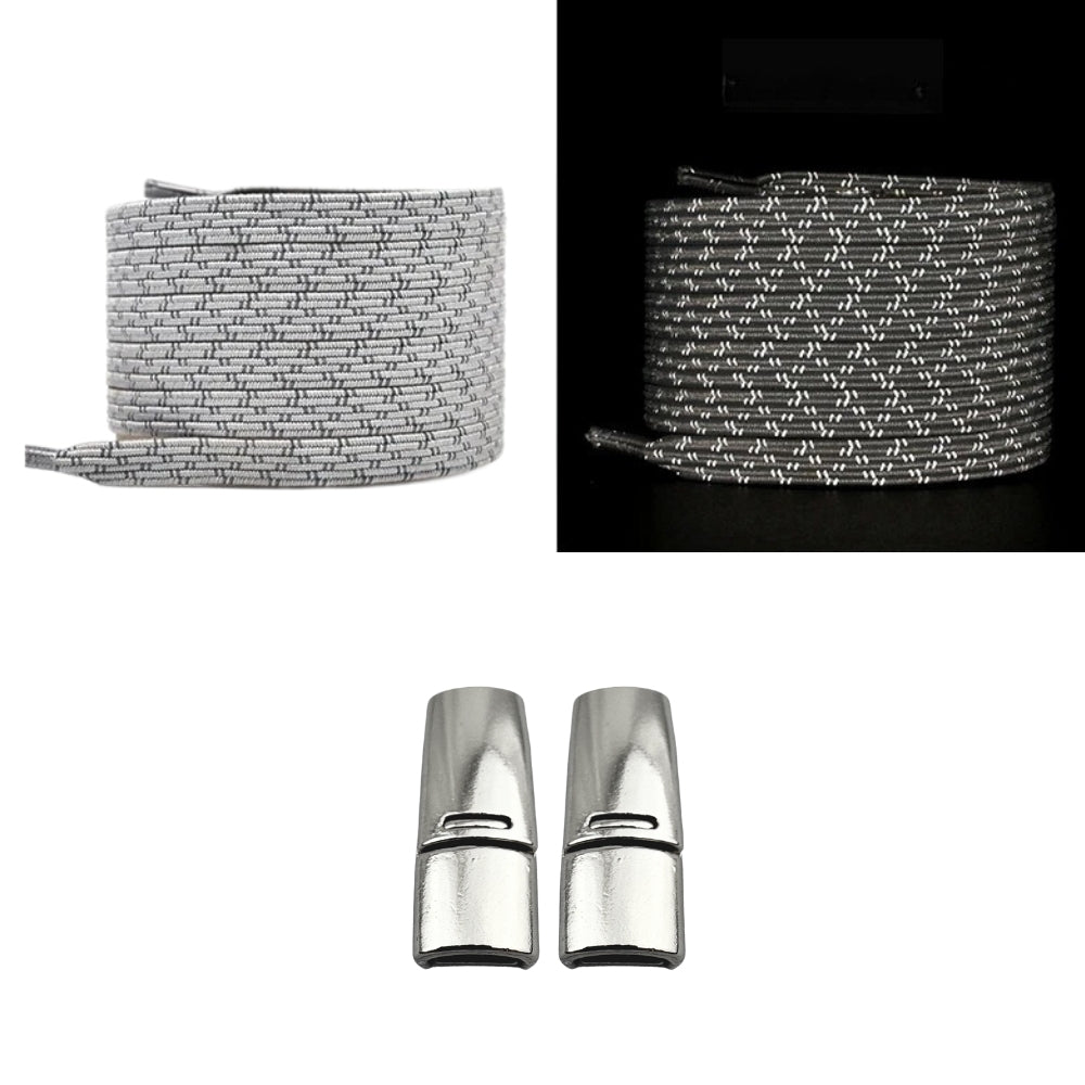 Productafbeelding van platte reflecterende elastische veters van 7 mm met magneetsluiting in de kleur grijs