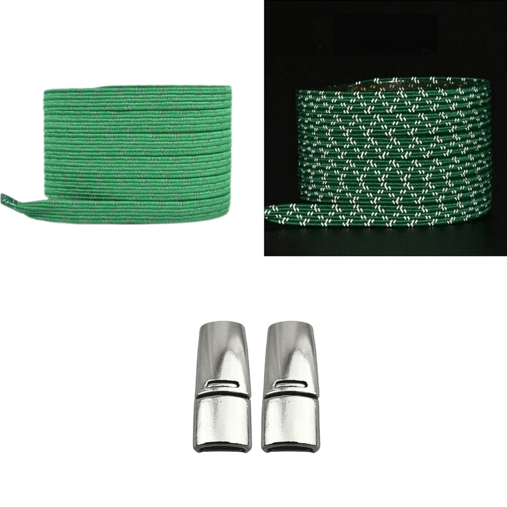 Productafbeelding van platte reflecterende elastische veters van 7 mm met magneetsluiting in de kleur groen