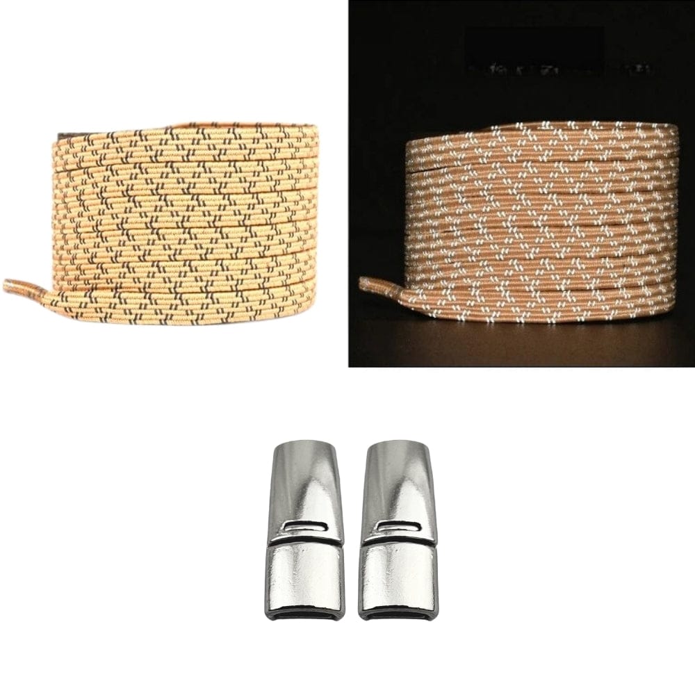 Productafbeelding van platte reflecterende elastische veters van 7 mm met magneetsluiting in de kleur khaki