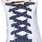 Elastische veters zonder strikken reflecterend 7mm magnetische sluiting marineblauw met stretch uitgerekt