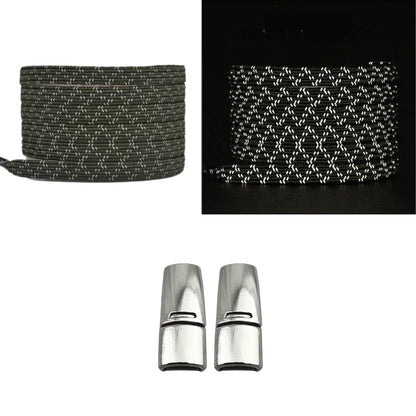 Productafbeelding van platte reflecterende elastische veters van 7 mm met magneetsluiting in de kleur mosgroen