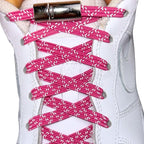 Elastische veters zonder strikken reflecterend 7mm magnetische sluiting rozenrood met stretch uitgerekt