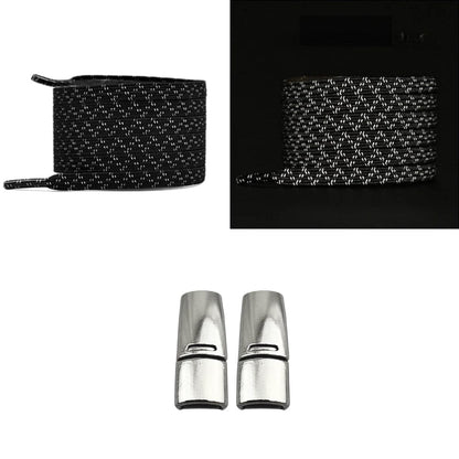 Productafbeelding van platte reflecterende elastische veters van 7 mm met magneetsluiting in de kleur zwart