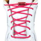 Elastische veters zonder strikken rond 3mm capsule sluiting rozenrood met stretch uitgerekt