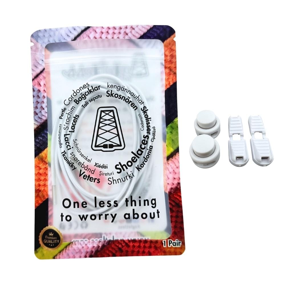 Elastische veters zonder strikken rond 3mm lock sluiting wit in luxe verpakking