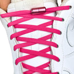 Elastische veters zonder strikken rond 5mm capsule sluiting rozenrood met stretch uitgerekt