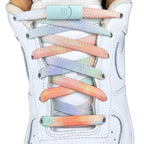 Elastische veters zonder strikken tie-dye 9mm magnetische sluiting driekleurig oranje met stretch uitgerekt