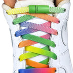 Elastische veters zonder strikken tie-dye 9mm magnetische sluiting groen regenboog met stretch uitgerekt