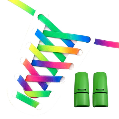Productafbeelding van tie-dye elastische veters met magneetsluiting in de kleur groen regenboog