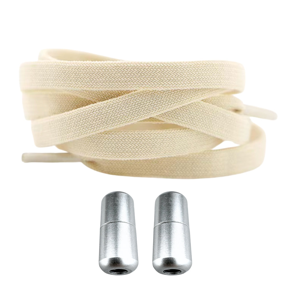 Productafbeelding van vintage elastische veters van 8 mm met capsule sluiting in de kleur beige