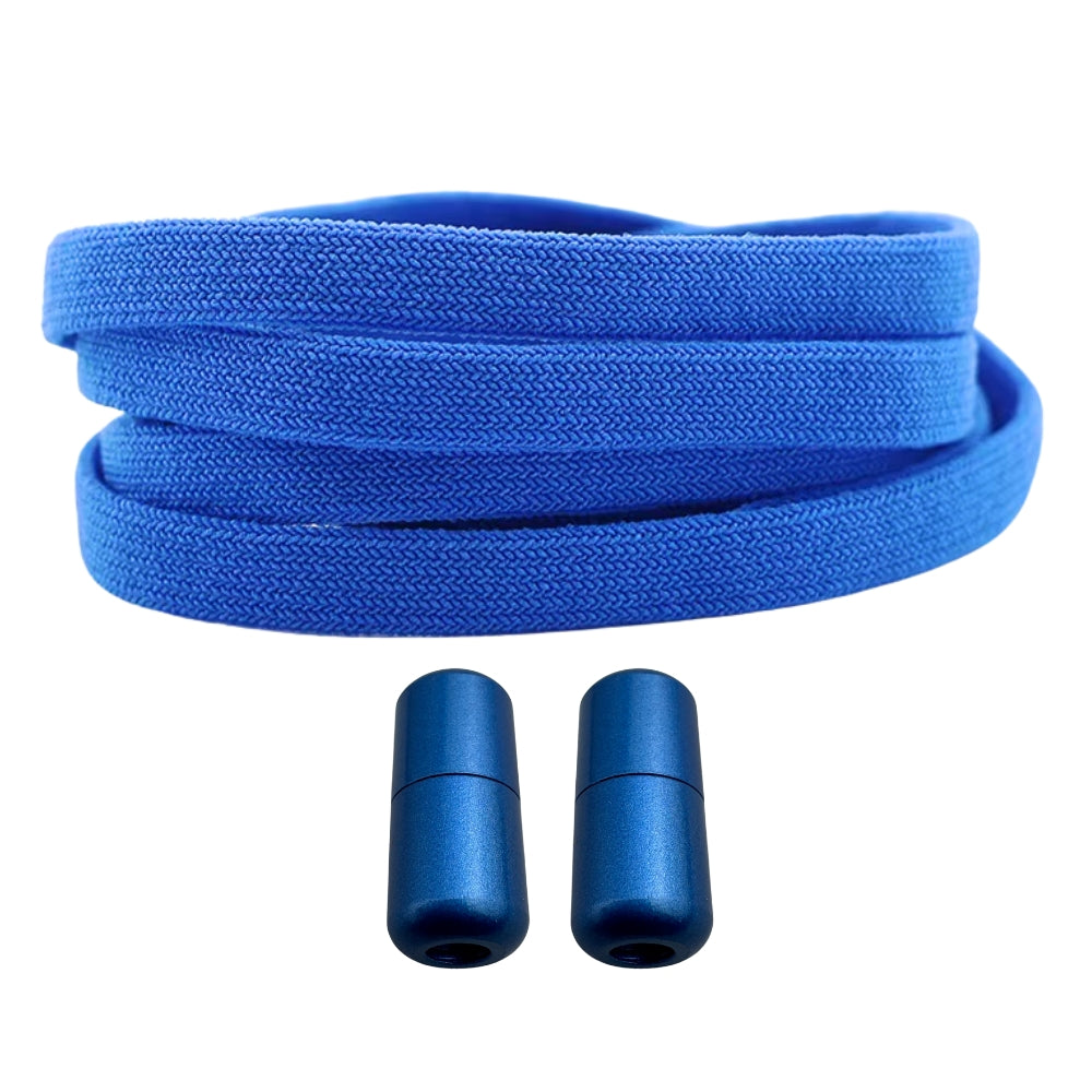 Productafbeelding van vintage elastische veters van 8 mm met capsule sluiting in de kleur blauw