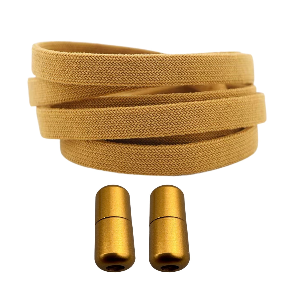 Productafbeelding van vintage elastische veters van 8 mm met capsule sluiting in de kleur cognac
